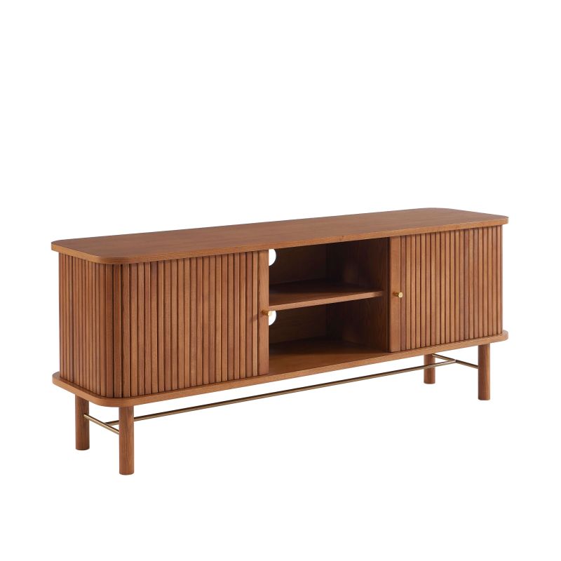 Meuble TV ERNEST frêne foncé portes tambour 150cm