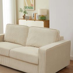 Canapé droit convertible express ROYAL 3 places velours côtelé beige