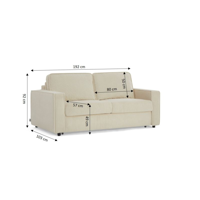 Canapé droit convertible express ROYAL 3 places velours côtelé beige