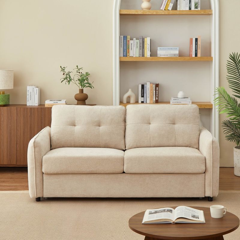 Canapé droit convertible express IMPA 3 places tissu chenille beige