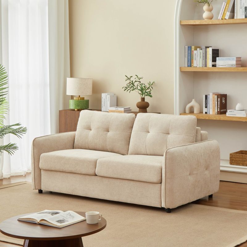 Canapé droit convertible express IMPA 3 places tissu chenille beige