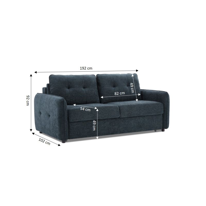 Canapé droit convertible express IMPA 3 places tissu chenille bleu canard