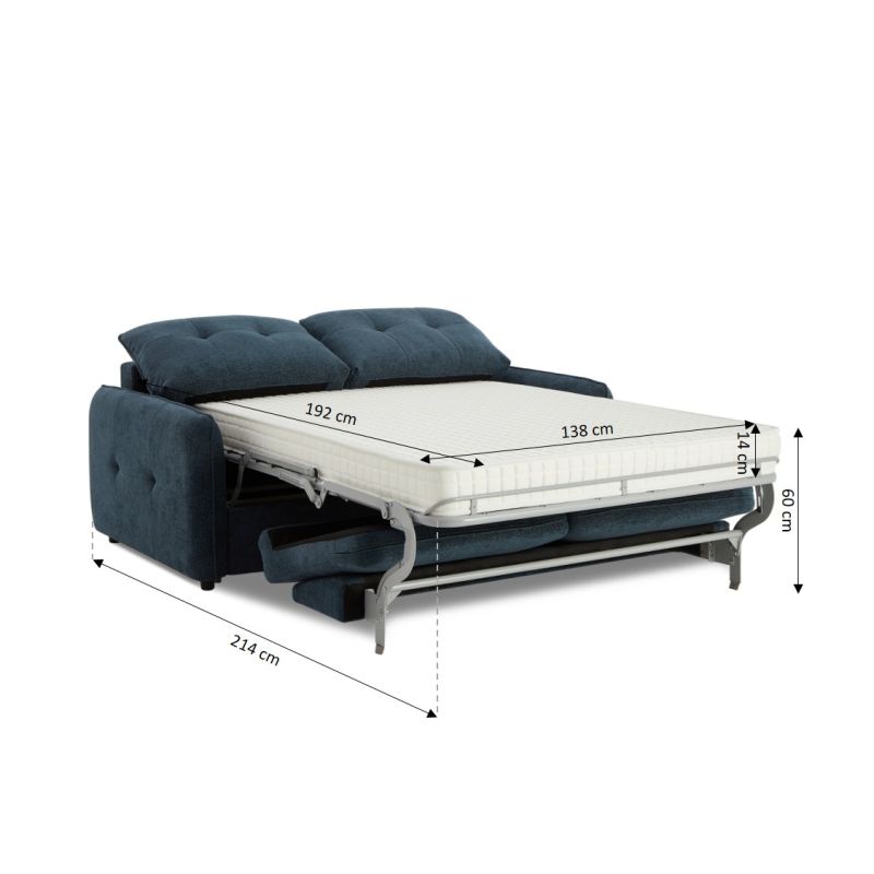 Canapé droit convertible express IMPA 3 places tissu chenille bleu canard