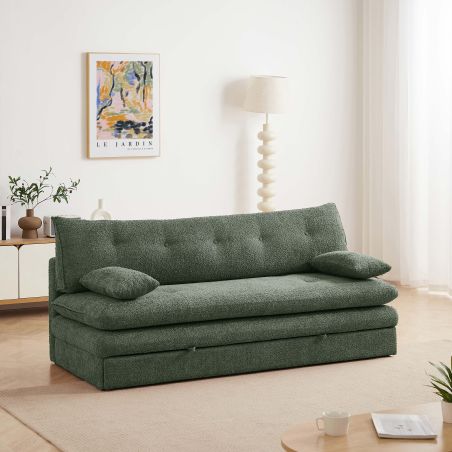 Banquette convertible KIARA 3 places tissu bouclette vert