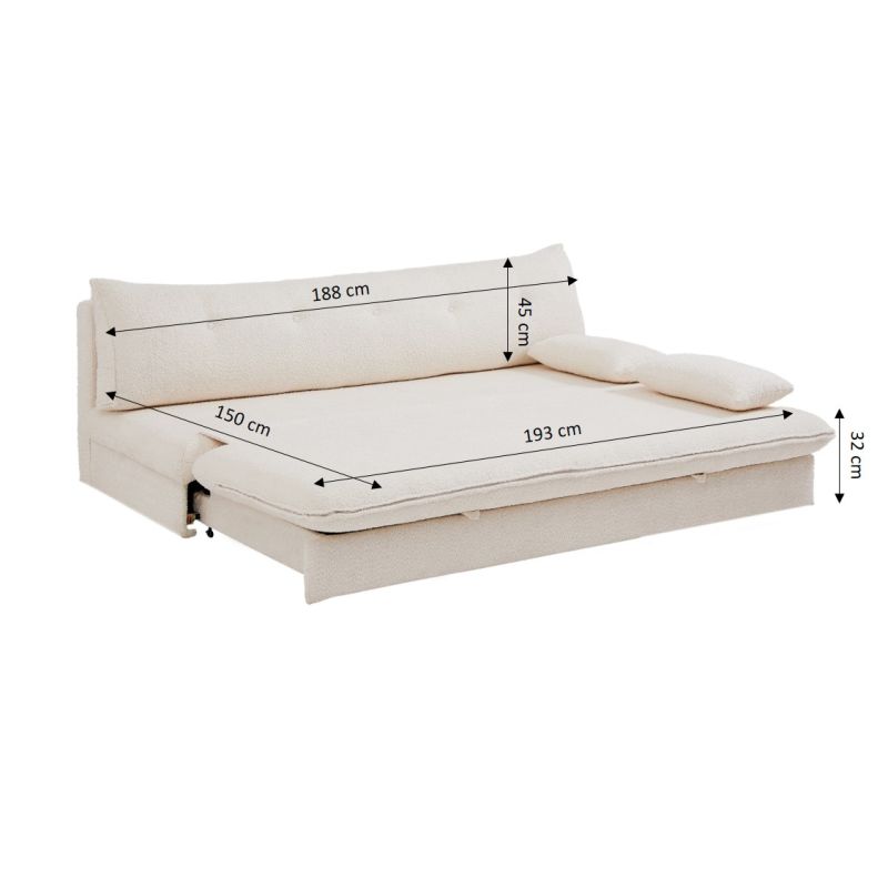 Banquette convertible KIARA 3 places tissu bouclette beige