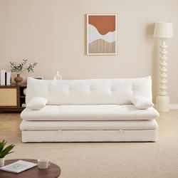 Banquette convertible KIARA 3 places tissu bouclette beige
