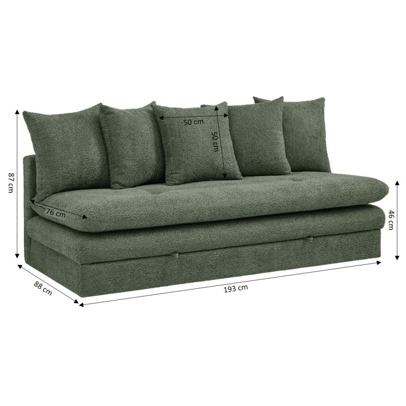 Banquette convertible MAORA 3 places tissu bouclette vert