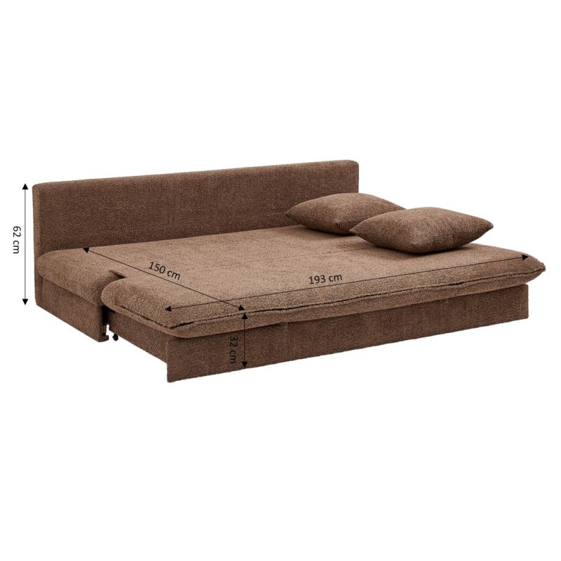 Banquette convertible MAORA 3 places tissu bouclette marron