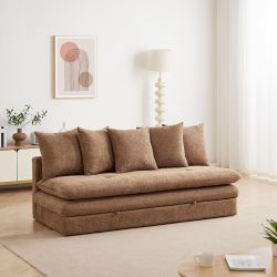 Banquette convertible MAORA 3 places tissu bouclette marron