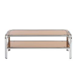 Meuble TV MAGGY verre trempé orange foncé et structure en chrome