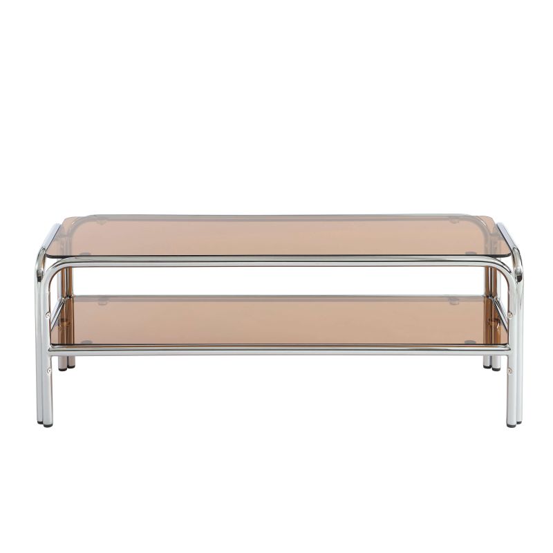 Meuble TV MAGGY verre trempé orange foncé et structure en chrome