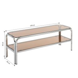 Meuble TV MAGGY verre trempé orange foncé et structure en chrome