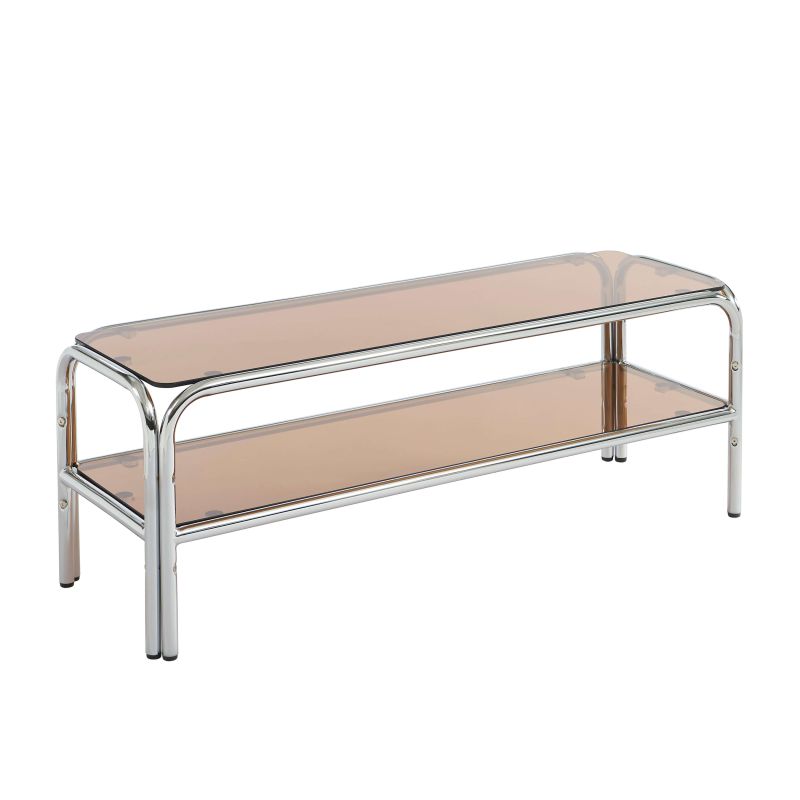 Meuble TV MAGGY verre trempé orange foncé et structure en chrome