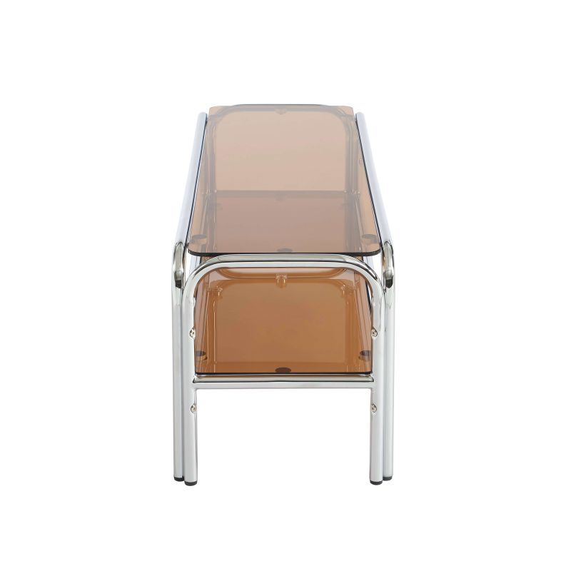 Meuble TV MAGGY verre trempé orange foncé et structure en chrome