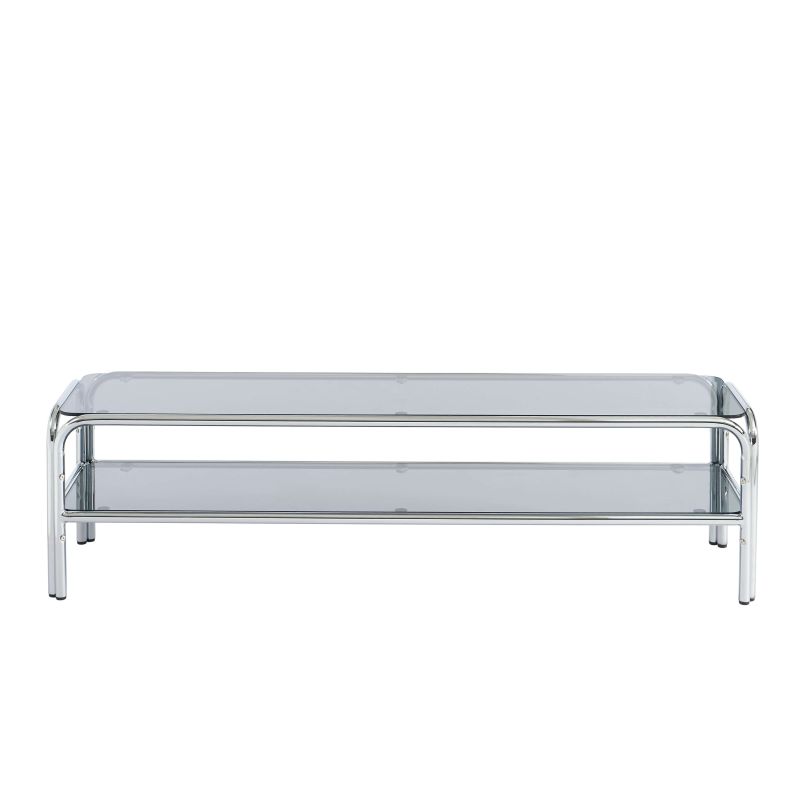 Meuble TV MAGGY verre trempé noir et structure en chrome 160cm