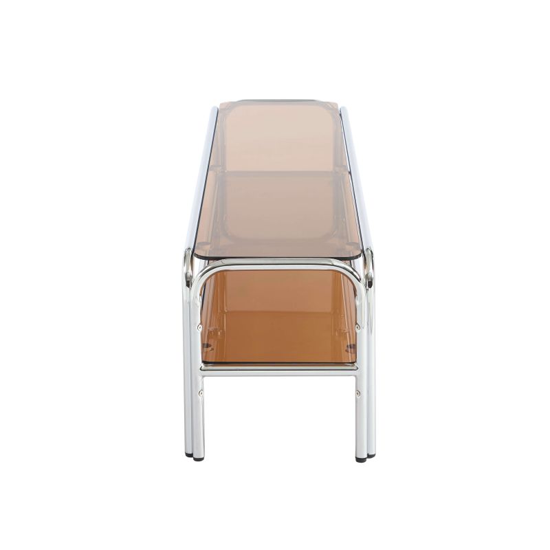 Meuble TV MAGGY verre trempé orange et structure en chrome 160cm