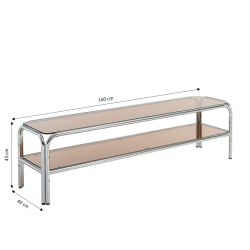 Meuble TV MAGGY verre trempé orange et structure en chrome 160cm