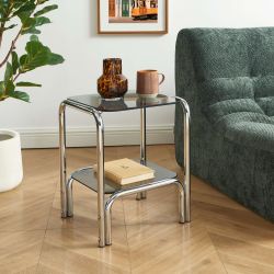 Table de chevet MAGGY verre trempé noir structure en chrome