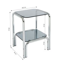 Table de chevet MAGGY verre trempé noir structure en chrome