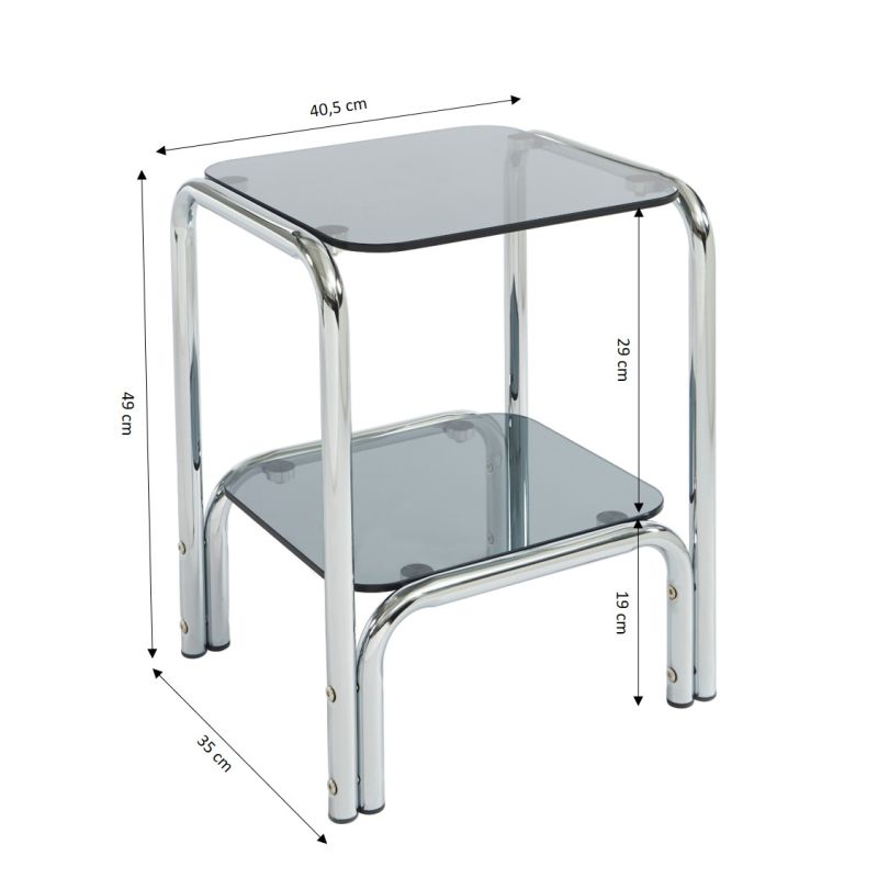 Table de chevet MAGGY verre trempé noir structure en chrome