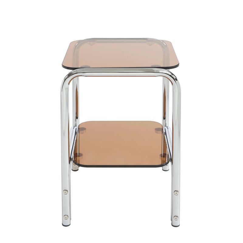 Table de chevet MAGGY verre trempé orange structure en chrome