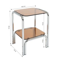 Table de chevet MAGGY verre trempé orange structure en chrome