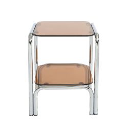 Table de chevet MAGGY verre trempé orange structure en chrome