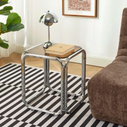 Table d'appoint MAGGY verre trempé orange structure en chrome