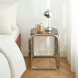 Table d'appoint MAGGY verre trempé orange structure en chrome