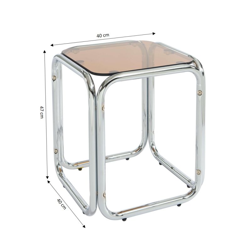 Table d'appoint MAGGY verre trempé orange structure en chrome