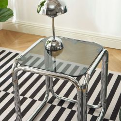Table d'appoint MAGGY verre trempé noir structure en chrome