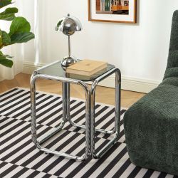 Table d'appoint MAGGY verre trempé noir structure en chrome