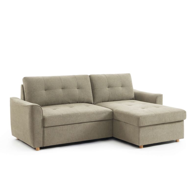 Canapé d'angle convertible et réversible TAMARA 4 places tissu texturé gris