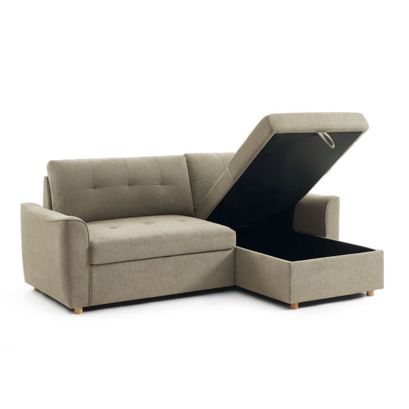 Canapé d'angle convertible et réversible TAMARA 4 places tissu texturé gris