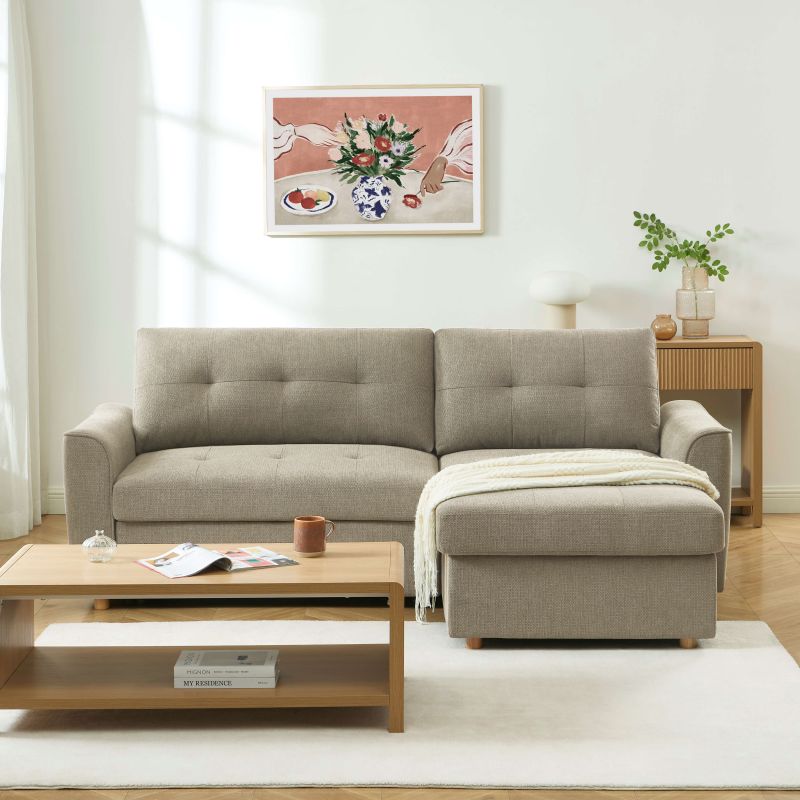 Canapé d'angle convertible et réversible TAMARA 4 places tissu texturé gris