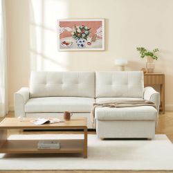 Canapé d'angle convertible et réversible TAMARA 4 places tissu texturé beige