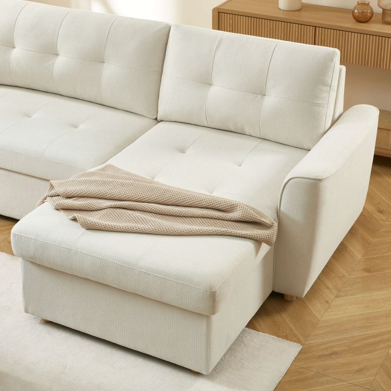 Canapé d'angle convertible et réversible TAMARA 4 places tissu texturé beige