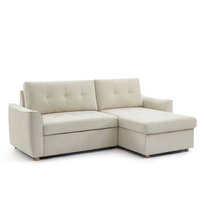 Canapé d'angle convertible et réversible TAMARA 4 places tissu texturé beige