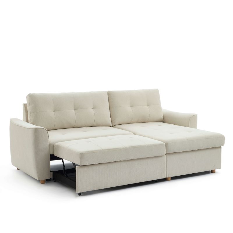 Canapé d'angle convertible et réversible TAMARA 4 places tissu texturé beige