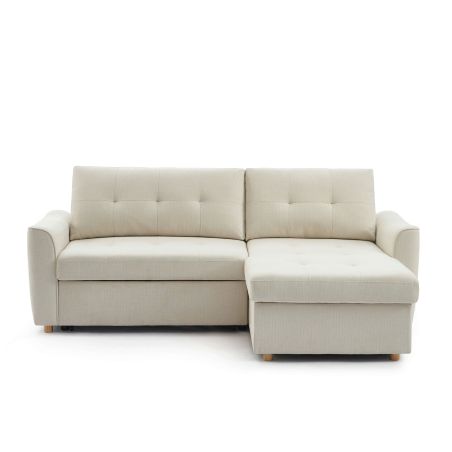 Canapé d'angle convertible et réversible TAMARA 4 places tissu texturé beige