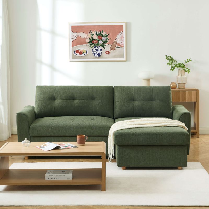 Canapé d'angle convertible et réversible TAMARA 4 places tissu texturé vert