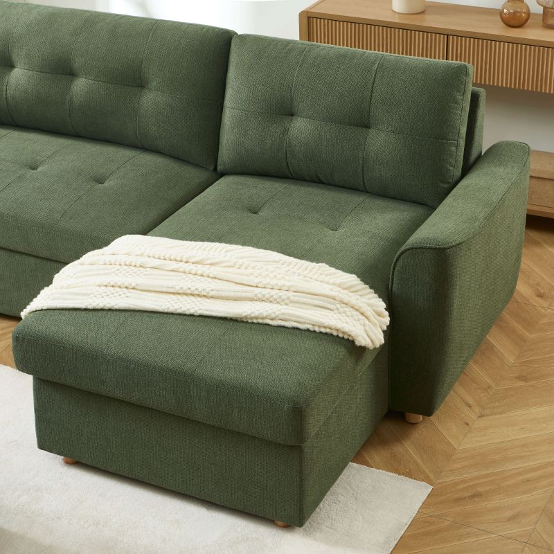 Canapé d'angle convertible et réversible TAMARA 4 places tissu texturé vert