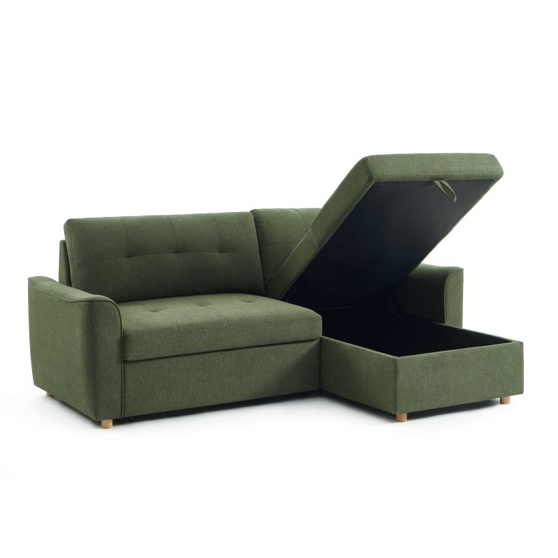 Canapé d'angle convertible et réversible TAMARA 4 places tissu texturé vert