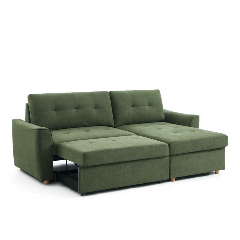 Canapé d'angle convertible et réversible TAMARA 4 places tissu texturé vert