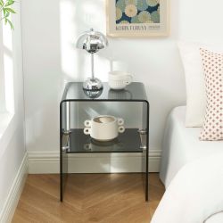 Table de chevet GINZA verre trempé noir