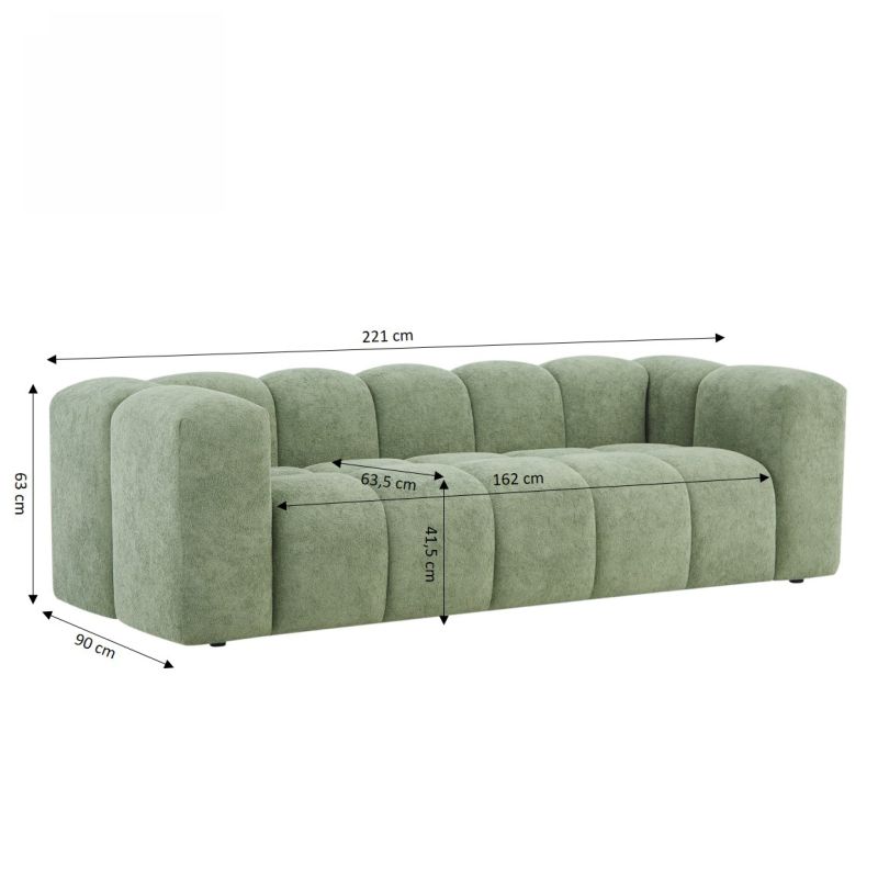 Canapé droit fixe TASTA 3 places tissu vert olive