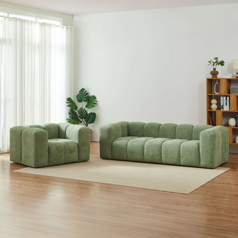 Canapé droit fixe TASTA 3 places tissu vert olive