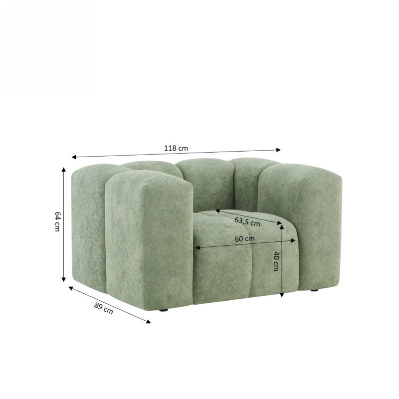 Fauteuil fixe TASTA 1 place tissu vert olive