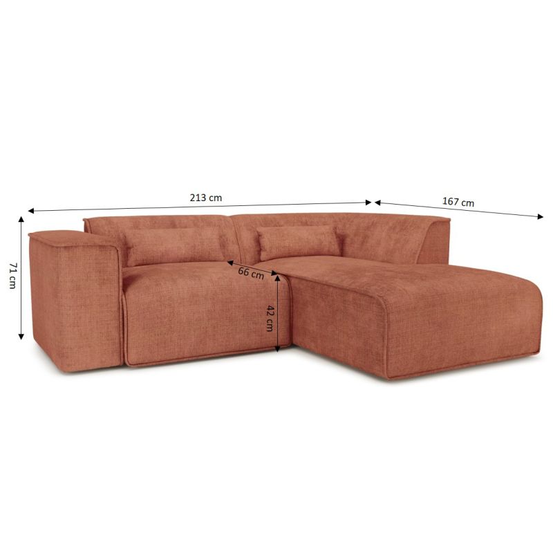 Canapé d'angle droit fixe NUNA 4 places tissu terracotta