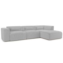 Canapé d'angle droit fixe NUNA 5/6 places velours côtelé gris